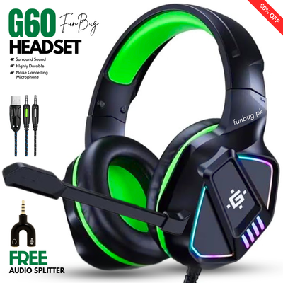 Defender G60 RGB Gaming Headset with Mic - Black & Green – FunBug gaming headphones in Pakistan
