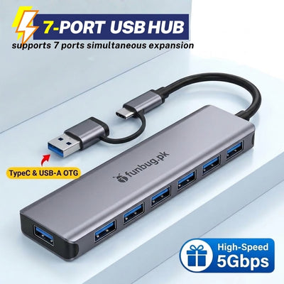 FunBug 7-port USB hub with 2-in-1 USB-C and USB-A connector – FunBug USB hub in Pakistan