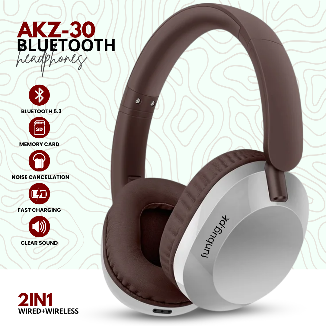 AKZ-30 Wireless Bluetooth Headphones - Bluetooth 5.3 & ANC | FunBug.pk