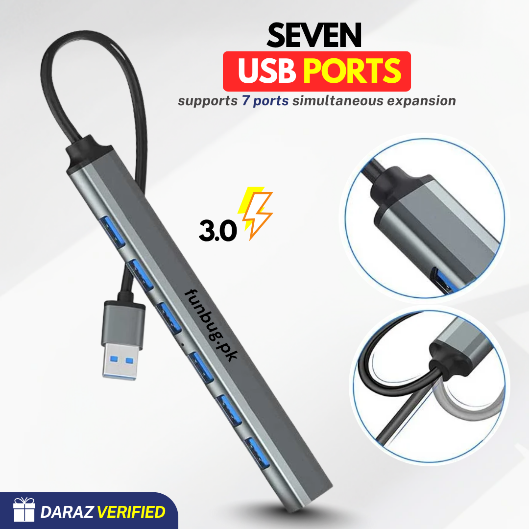 7-Port Aluminum USB 3.0 Hub for PCs & Laptops
