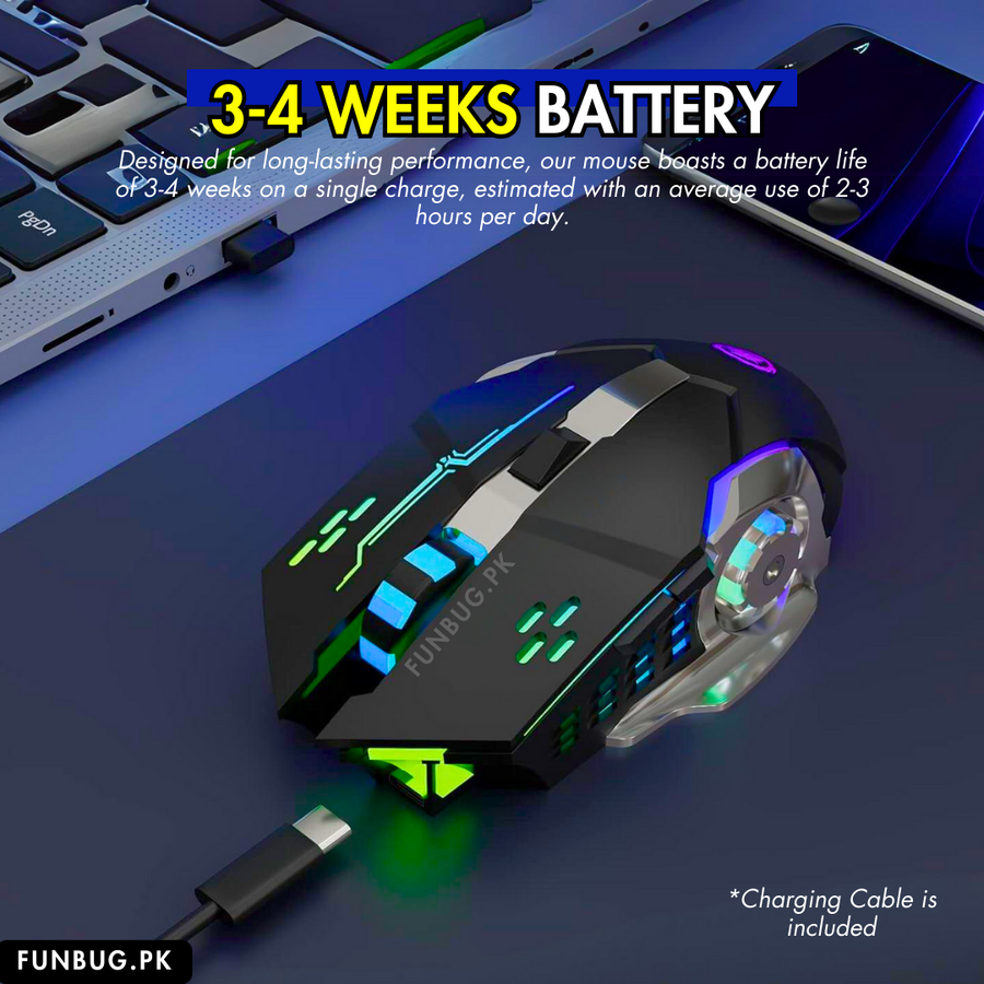 Rechargeable Wireless Mouse - 600mAh, 6 Buttons, 3200DPI – FunBug gaming mouse in Pakistan