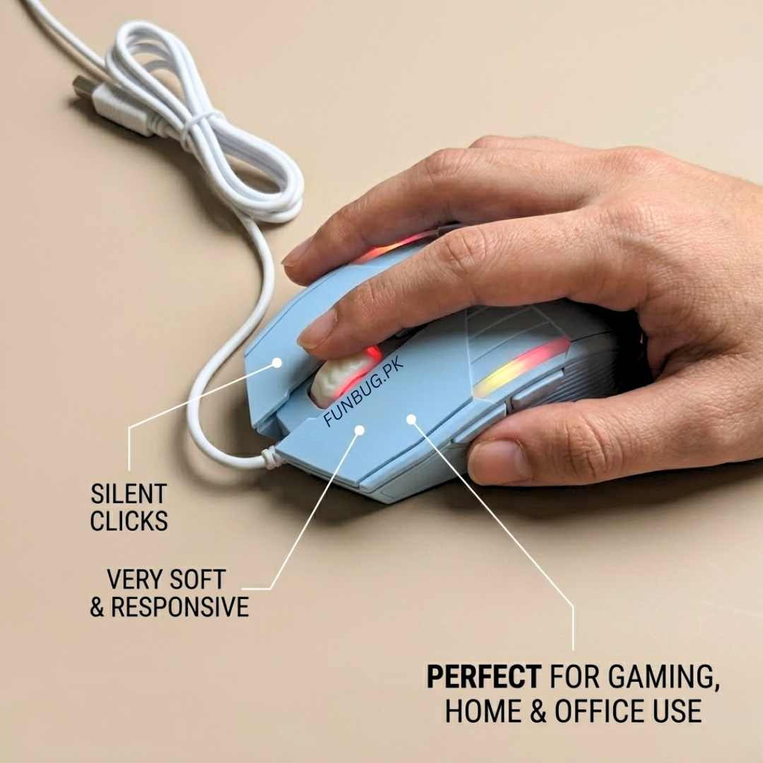 FunBug GX6 RGB Gaming Mouse – Sky Blue & Rose Gold