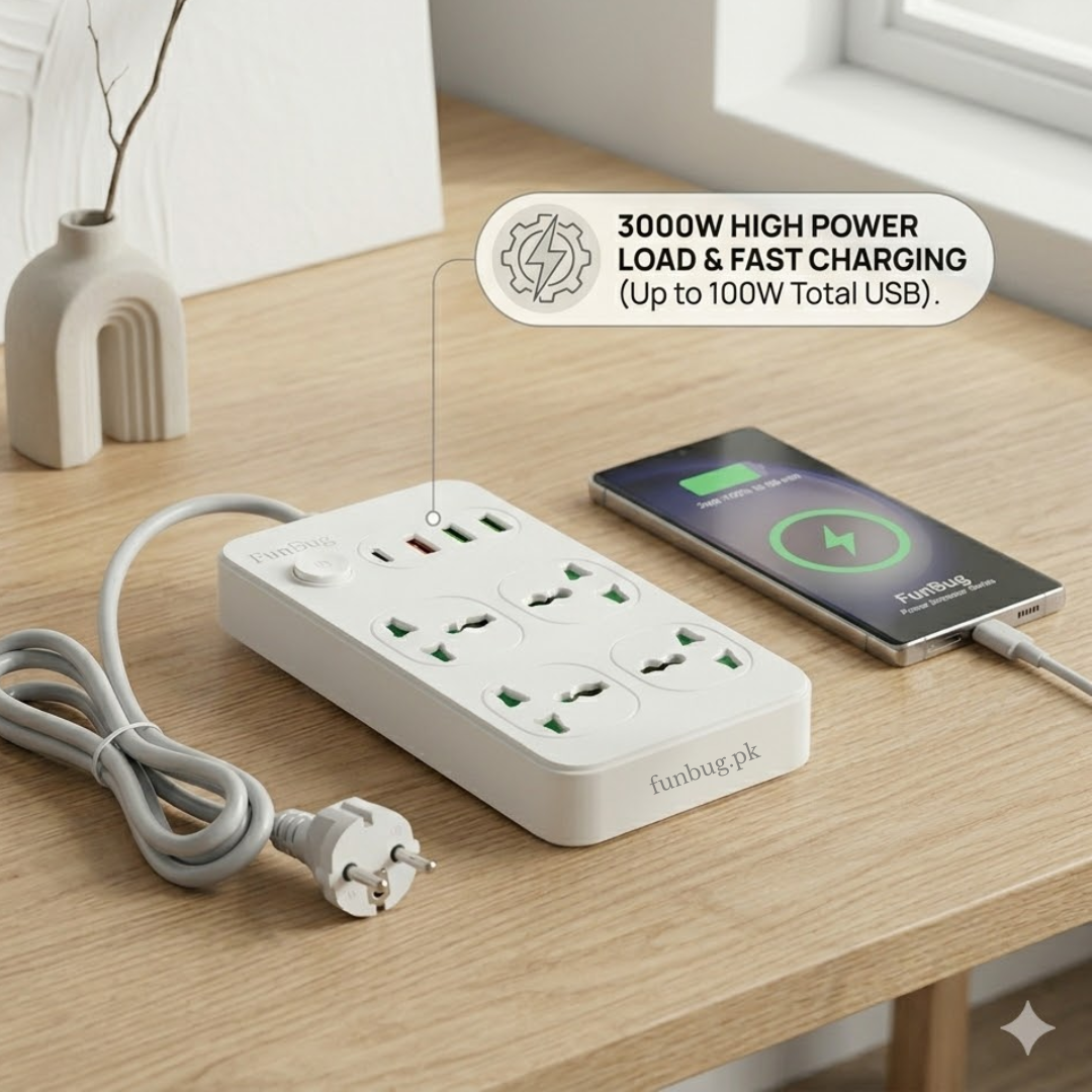 2500W Power Socket Extension with USB & Type-C Ports
