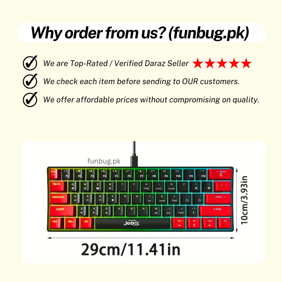Jedel KL69 size 290 x 101mm compact layout – FunBug keyboard in Pakistan