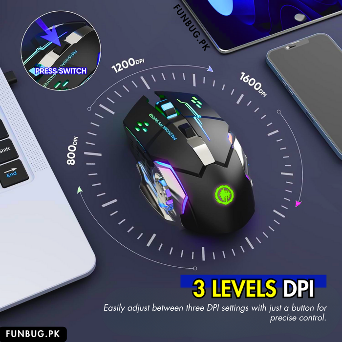Rechargeable Wireless Mouse - 600mAh, 6 Buttons, 3200DPI – FunBug gaming mouse in Pakistan