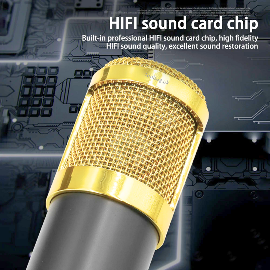 Original BM800 Condenser Microphone Kit with V8 Live Sound Card – FunBug microphone in Pakistan