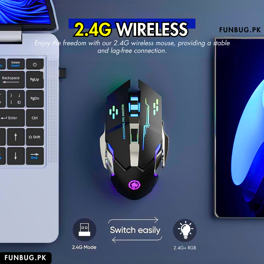 Rechargeable Wireless Mouse - 600mAh, 6 Buttons, 3200DPI – FunBug gaming mouse in Pakistan
