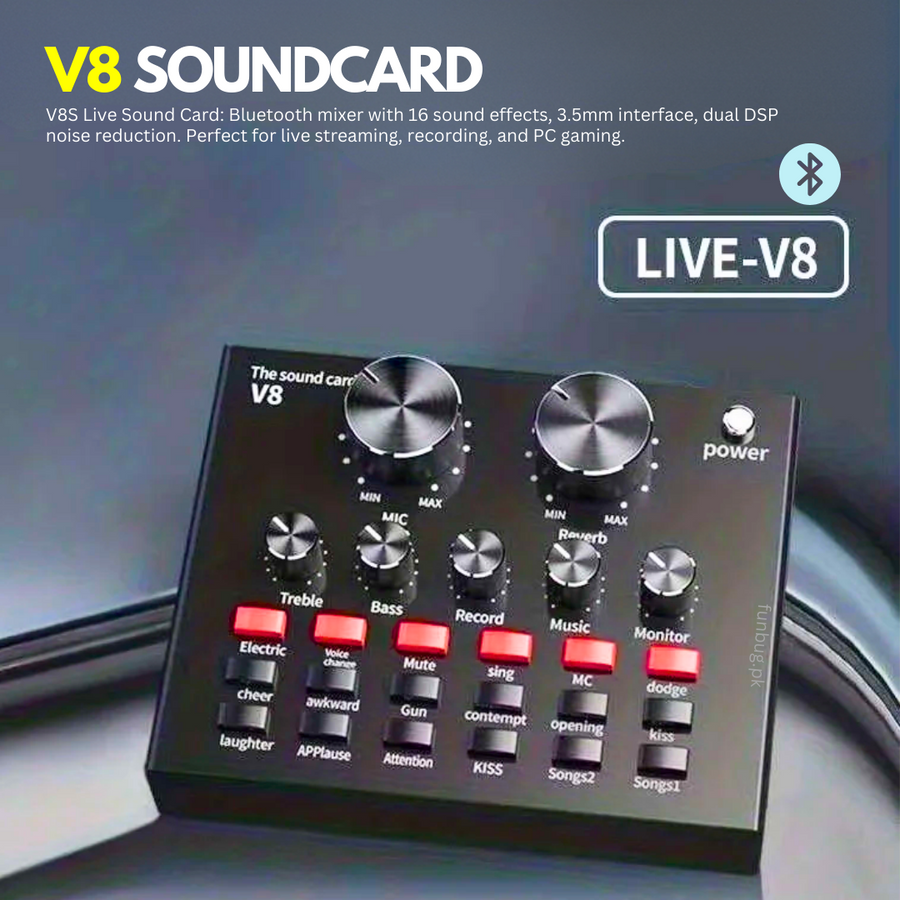 Original BM800 Condenser Microphone Kit with V8 Live Sound Card – FunBug microphone in Pakistan