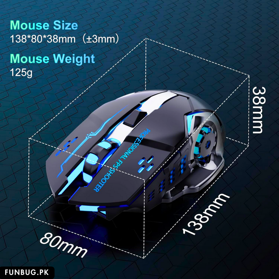 Rechargeable Wireless Mouse - 600mAh, 6 Buttons, 3200DPI – FunBug gaming mouse in Pakistan