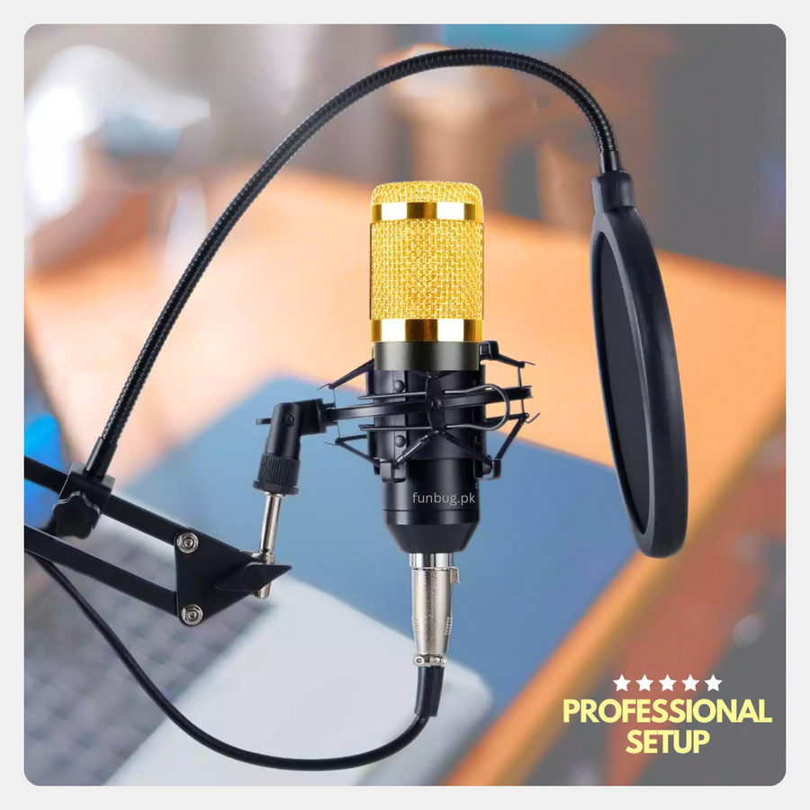 Original BM800 Condenser Microphone Kit with V8 Live Sound Card – FunBug microphone in Pakistan