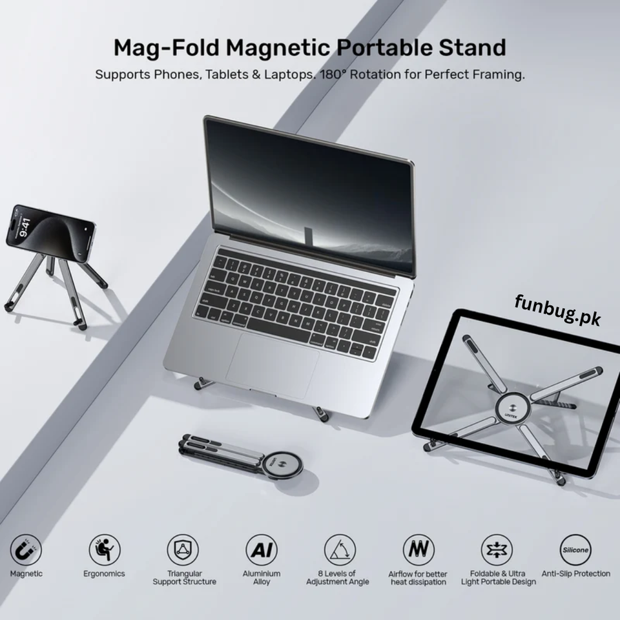 L01 foldable stand used for a laptop, tablet and phone – FunBug laptop stand in Pakistan