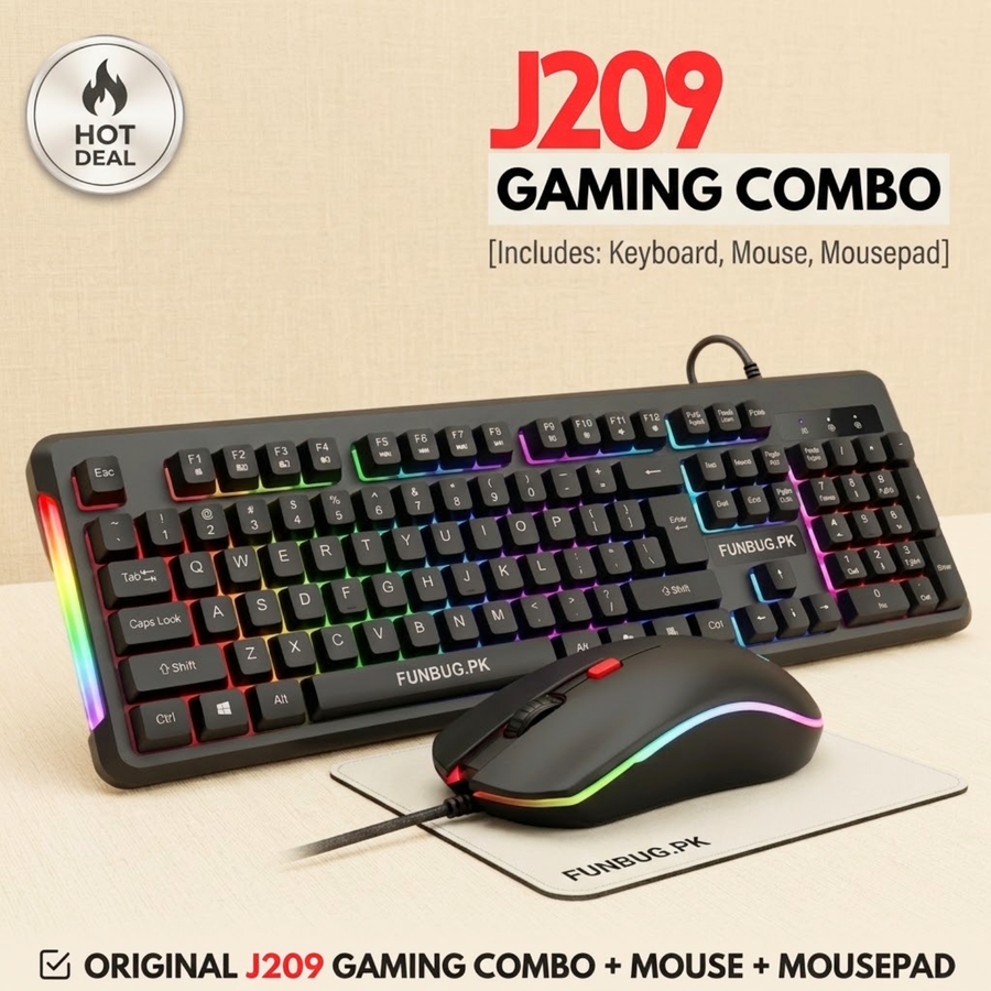 J209 Gaming Combo - 3 Colors: Black, White, Green – FunBug gaming keyboard & mouse combo in Pakistan