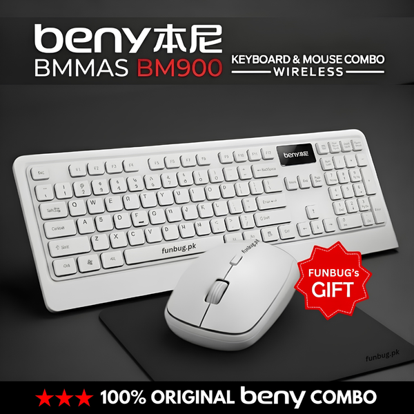 Beny BM900 Full-Size Wireless Keyboard & Mouse Combo - White