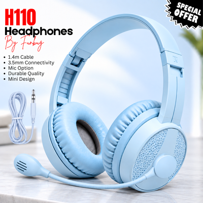 H110 Mini SkyBlue Headphones with Mic - 3.5mm Wired – FunBug gaming headphones in Pakistan