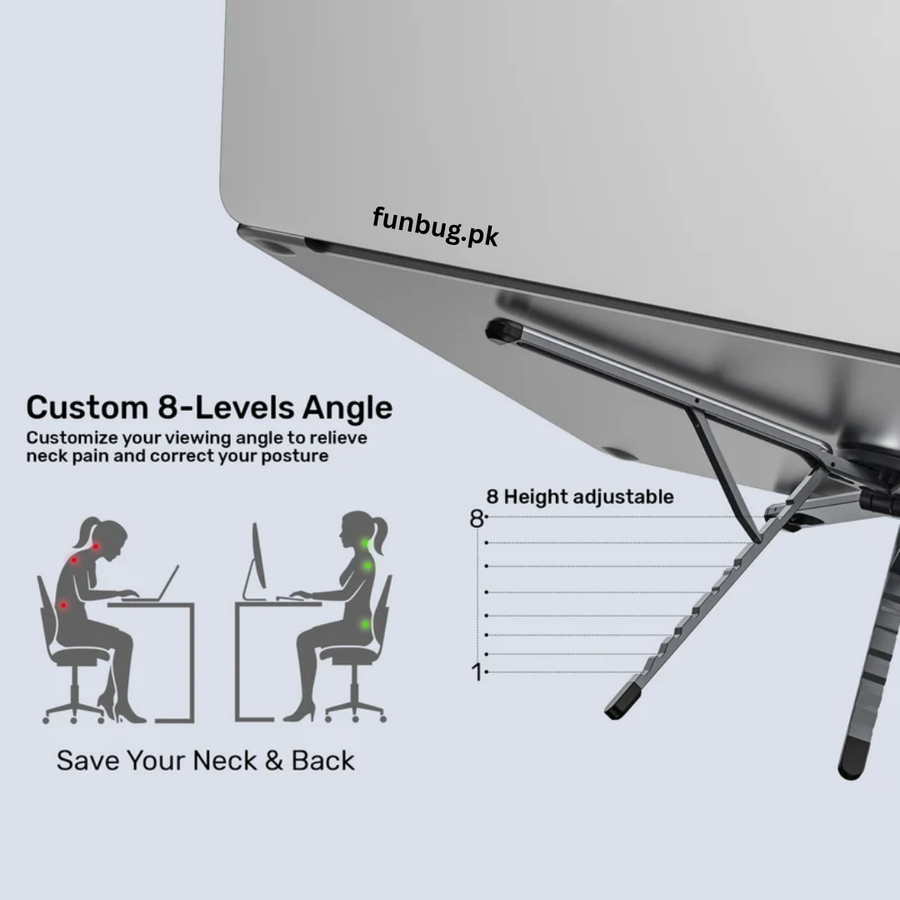 L01 magnetic foldable laptop stand with 8 adjustable angle levels – FunBug laptop stand in Pakistan