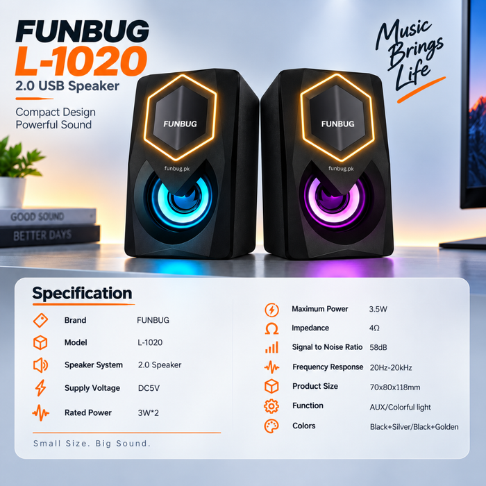 Kisonli L1020 RGB Computer Speakers for PC, Laptop & TV – 6W