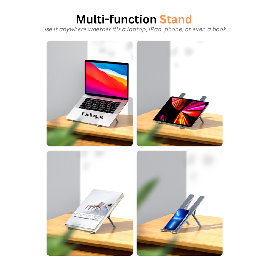 Aluminium Multi-Purpose Laptop Stand - Black & Silver – FunBug laptop stand in Pakistan