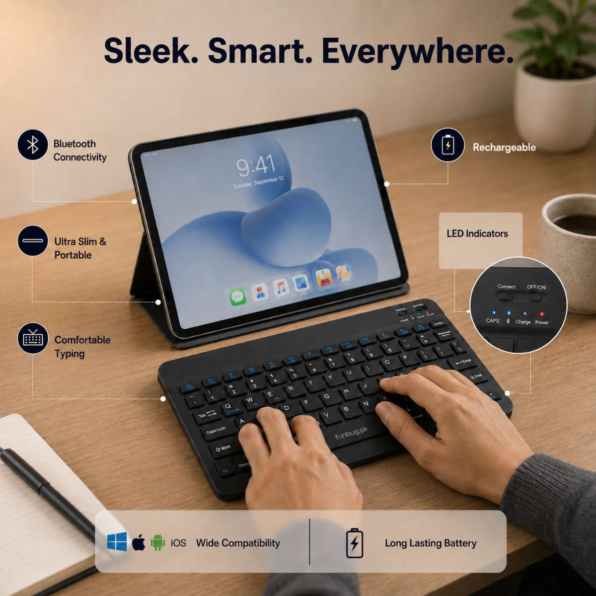 Rechargeable Mini Wireless Bluetooth Keyboard