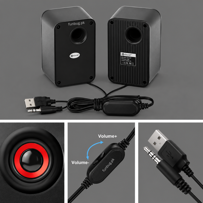 Kisonli KS-07 Mini USB Computer Speakers for PC & Laptop – 6W