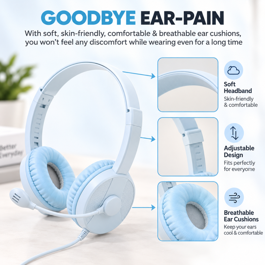 H110 Mini SkyBlue Headphones with Mic - 3.5mm Wired – FunBug gaming headphones in Pakistan