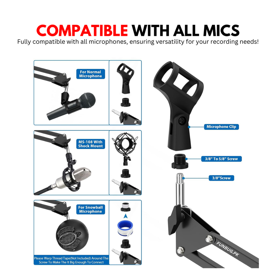 Metal Arm Stand for Microphone - Black – FunBug microphone stand in Pakistan