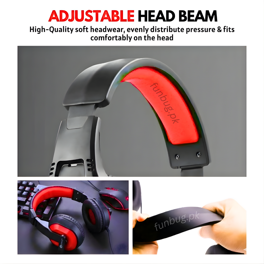 H130 Wired Headphones - 3.5mm Single Pin - Red&Black