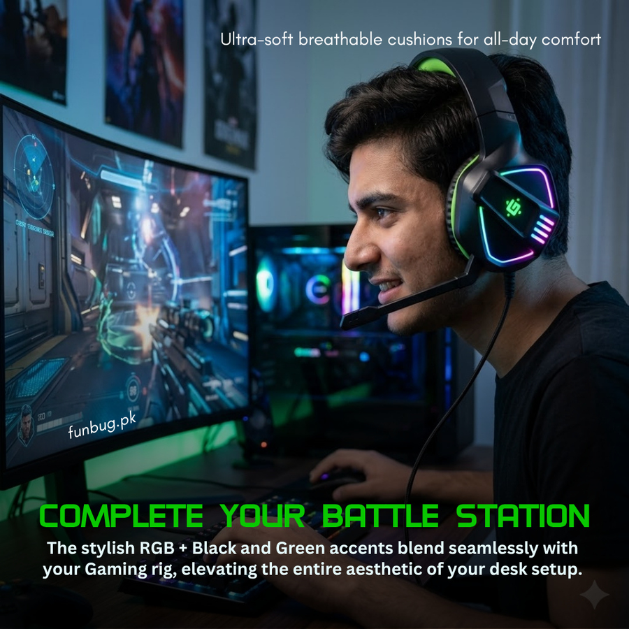 Defender G60 RGB Gaming Headset with Mic - Black & Green – FunBug gaming headphones in Pakistan