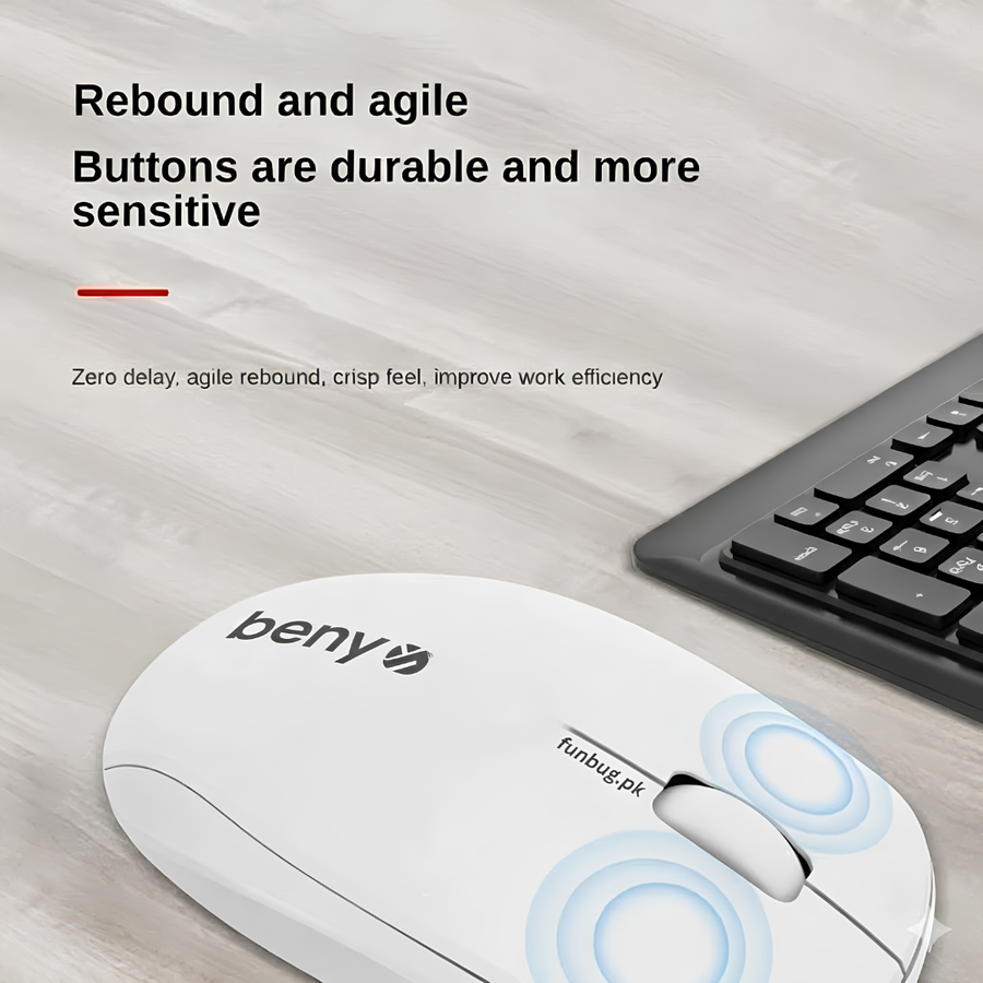 Beny BM900 white wireless mouse buttons close-up – FunBug in Pakistan