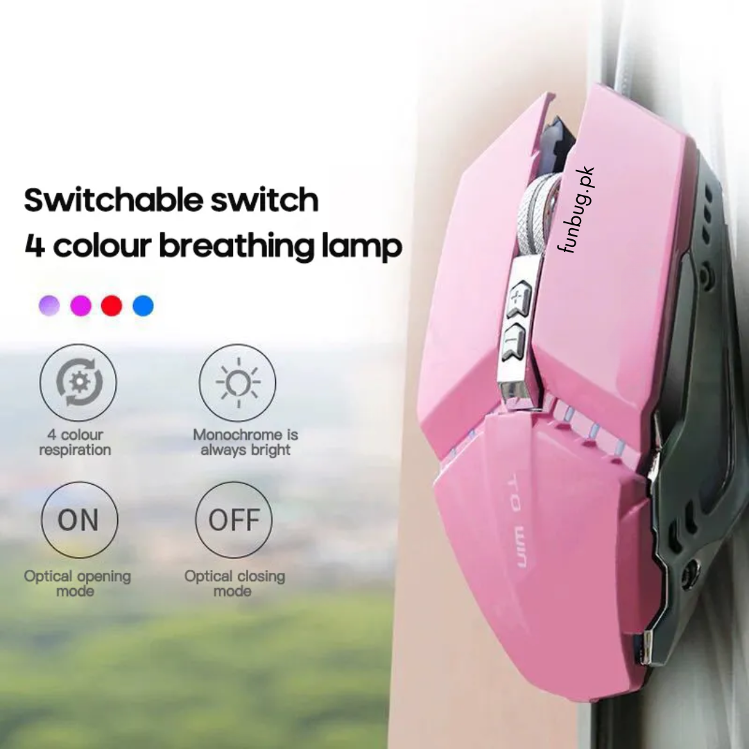 Pink Wired Gaming Mouse with 8 Buttons, Rgb