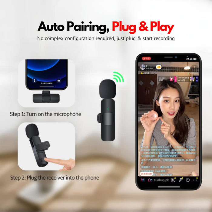 FunBug Wireless Lavalier Microphone | K8, K11, K15 – FunBug microphone in Pakistan