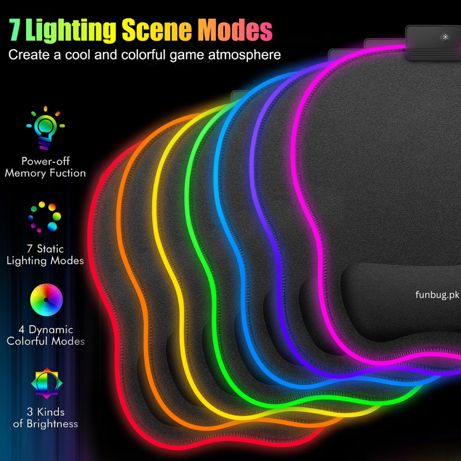 Rgb Gaming Mousepad - Memory Foam Wrist Rest – FunBug RGB gaming mousepad in Pakistan