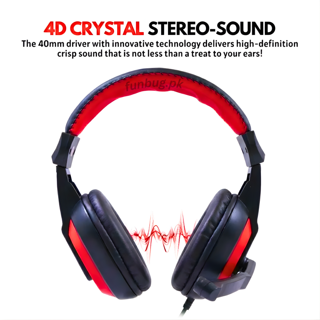 H130 Wired Headphones - 3.5mm Single Pin - Red&Black
