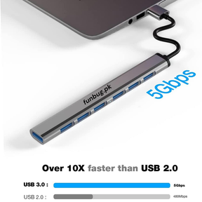 7-Port Aluminum USB 3.0 Hub for PCs & Laptops