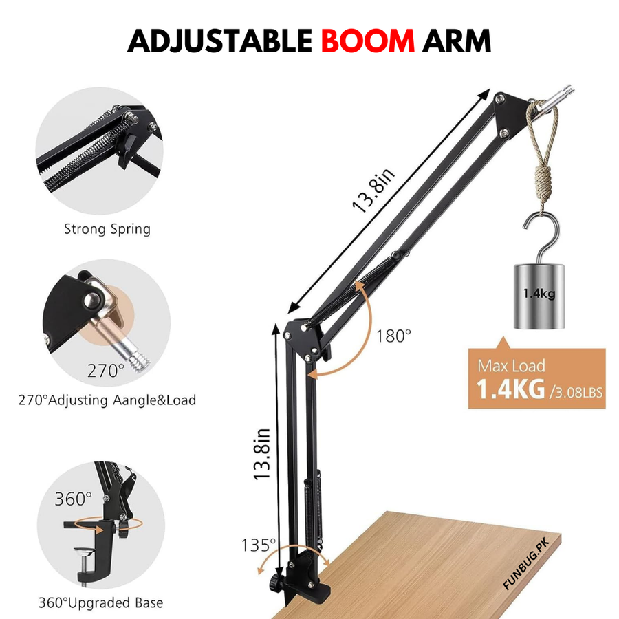 Metal Arm Stand for Microphone - Black – FunBug microphone stand in Pakistan