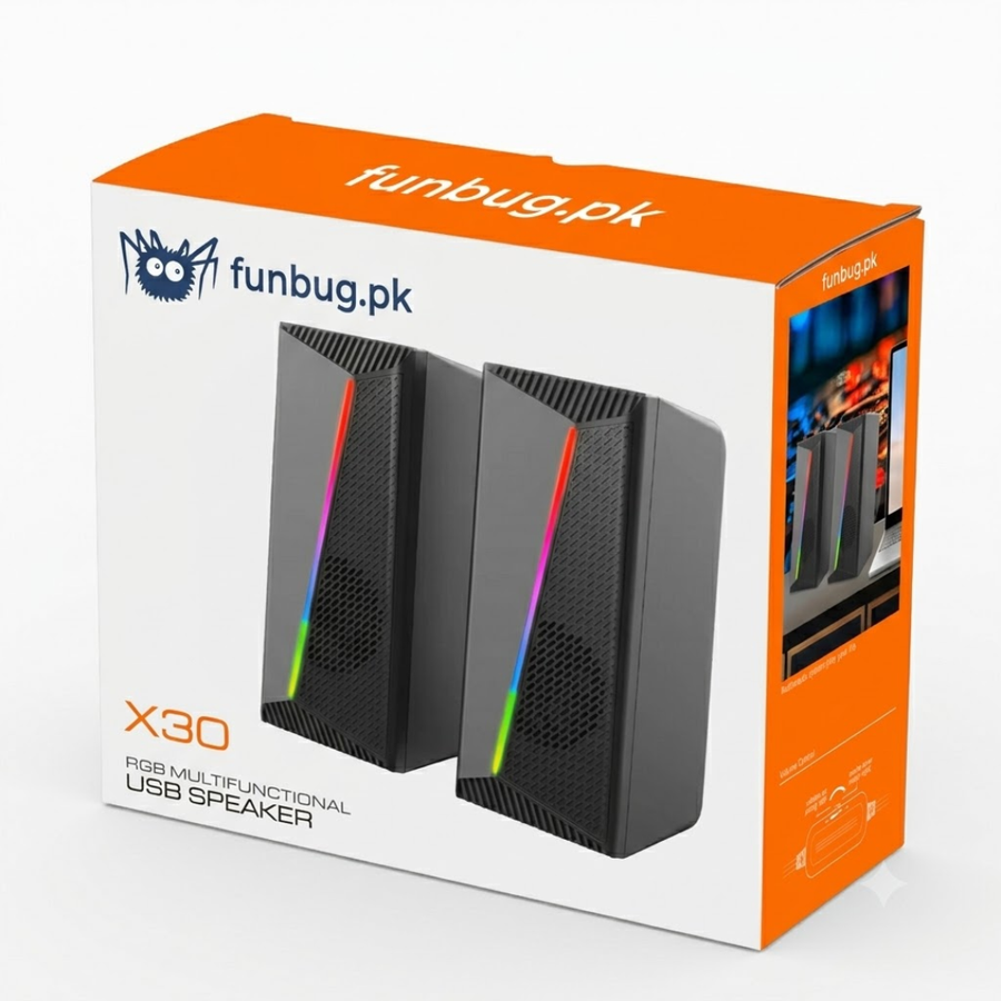 SX-SP03 RGB USB speakers retail box, SpeedX SP03 model – FunBug in Pakistan