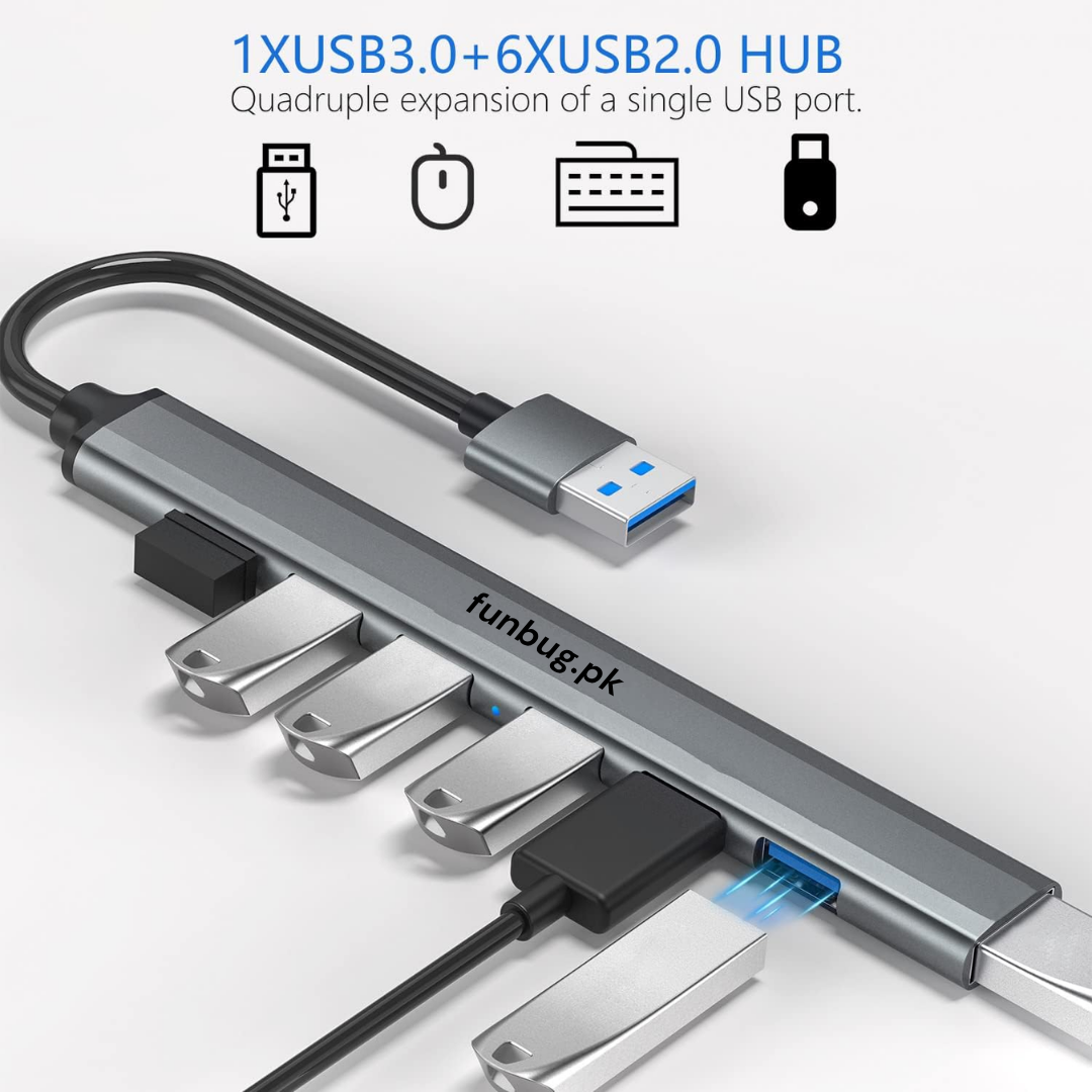 7-Port Aluminum USB 3.0 Hub for PCs & Laptops