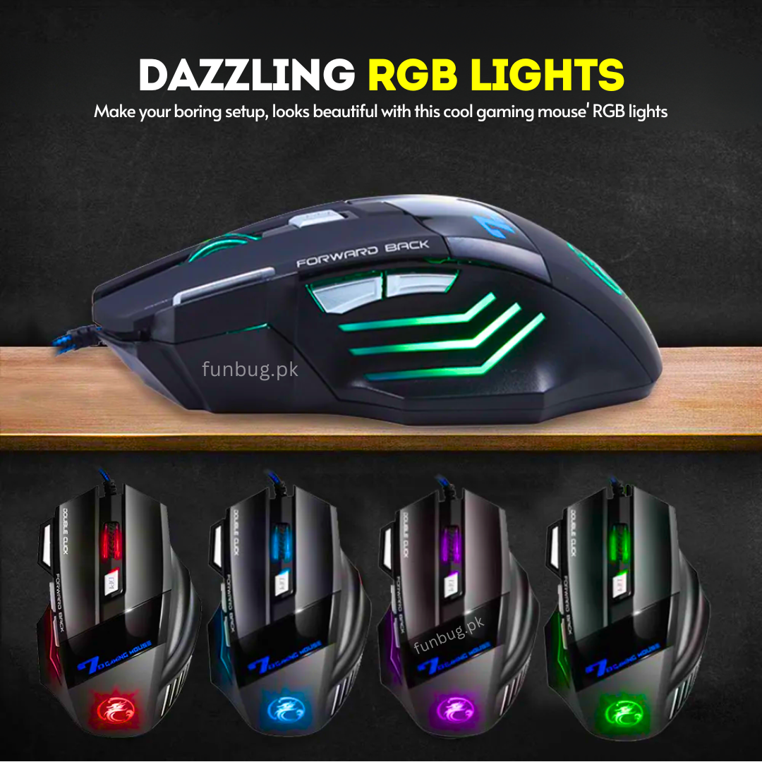 High-Quality 7 Buttons Rgb Wired Gaming Mouse - Black
