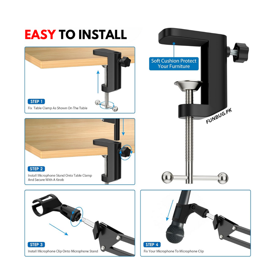 Metal Arm Stand for Microphone - Black – FunBug microphone stand in Pakistan