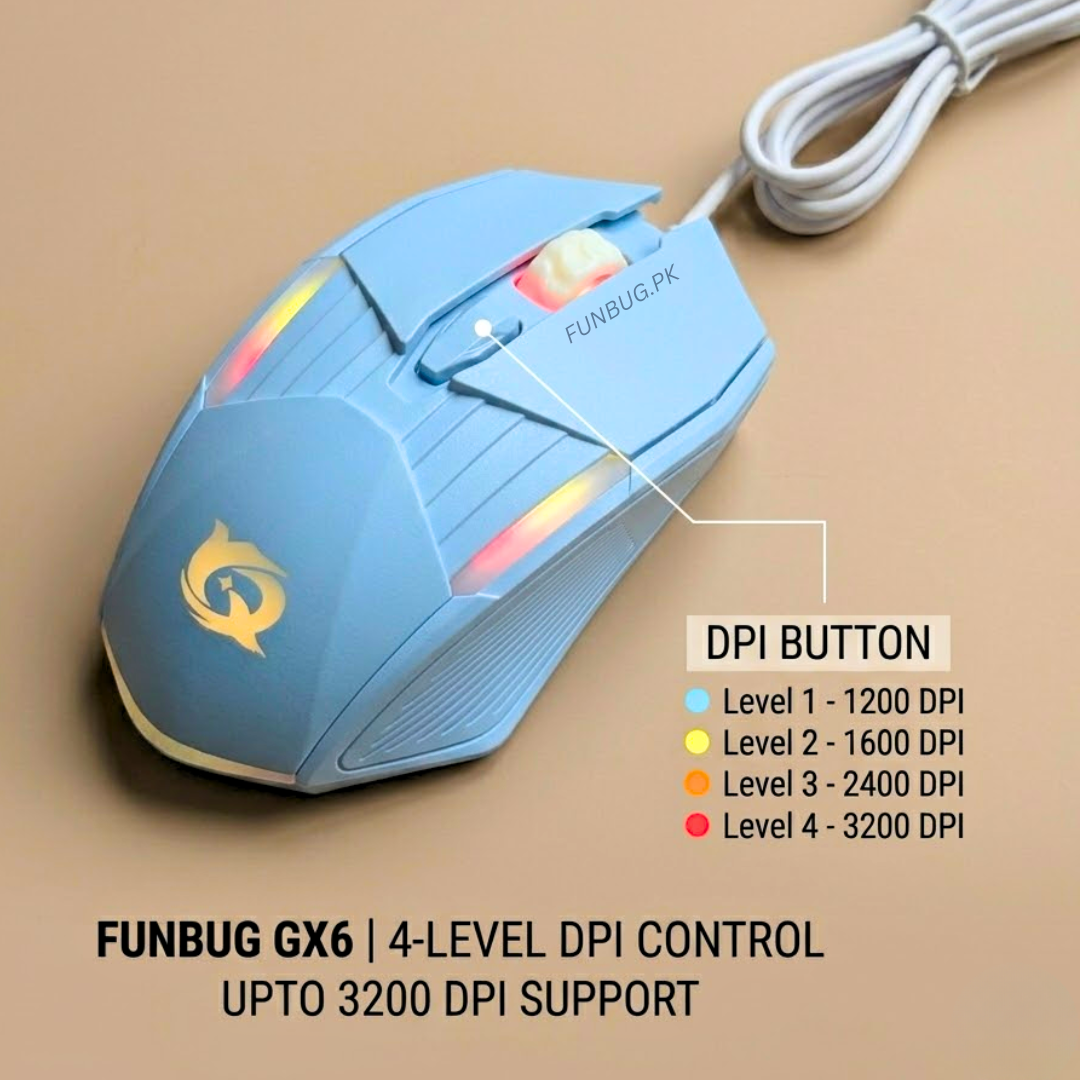 FunBug GX6 RGB Gaming Mouse – Sky Blue & Rose Gold
