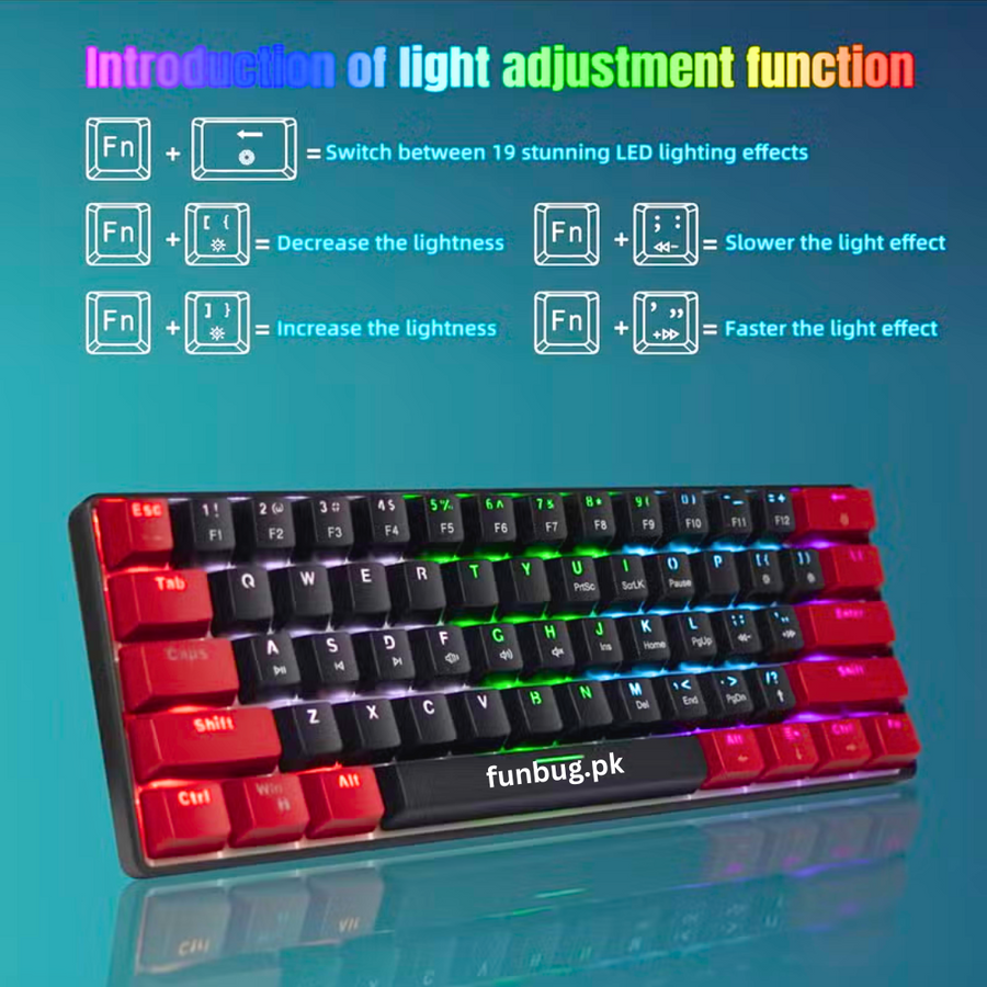 Jedel KL69 RGB lighting Fn shortcut controls – FunBug keyboard in Pakistan