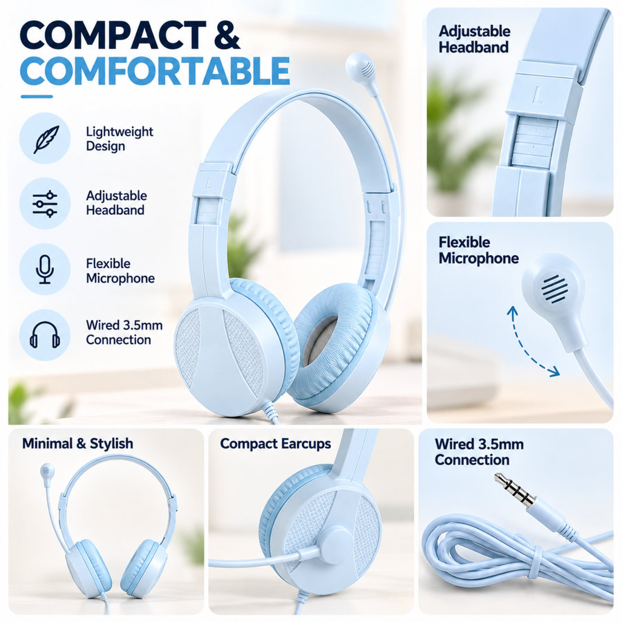 H110 Mini SkyBlue Headphones with Mic - 3.5mm Wired – FunBug gaming headphones in Pakistan