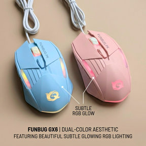 FunBug GX6 RGB Gaming Mouse – Sky Blue & Rose Gold