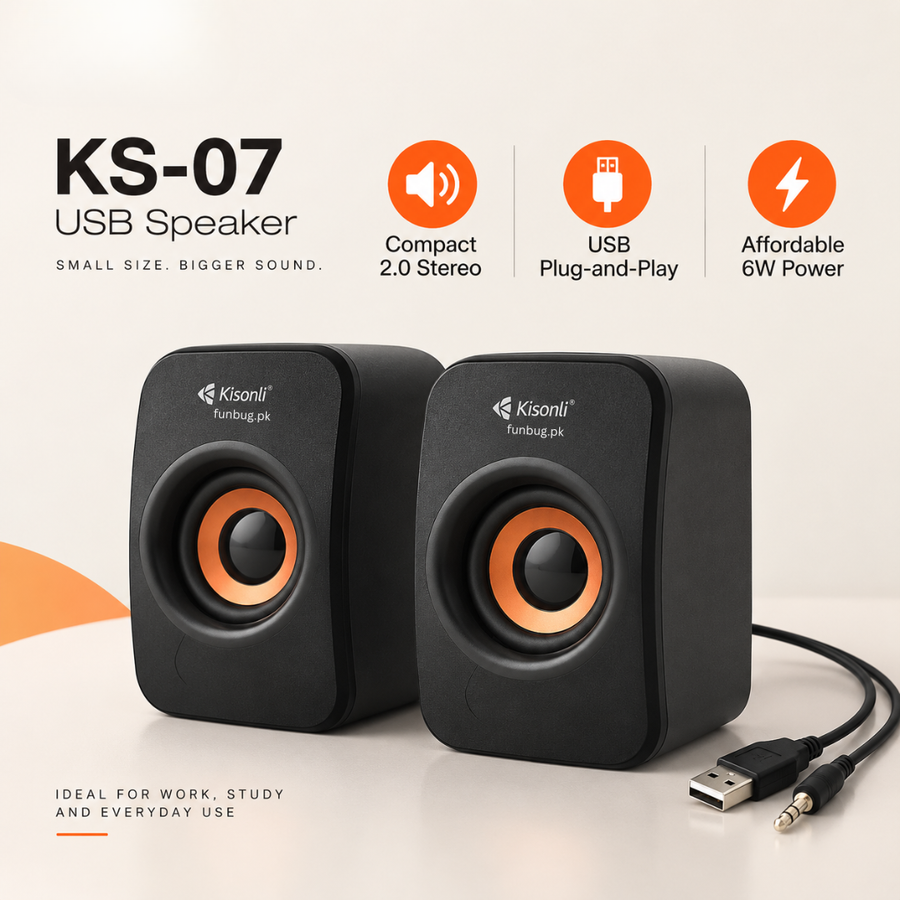 Kisonli KS-07 Mini USB Computer Speakers for PC & Laptop – 6W