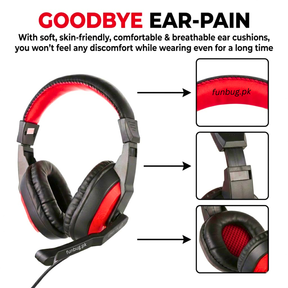 H130 Wired Headphones - 3.5mm Single Pin - Red&Black