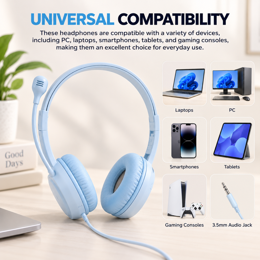 H110 Mini SkyBlue Headphones with Mic - 3.5mm Wired – FunBug gaming headphones in Pakistan
