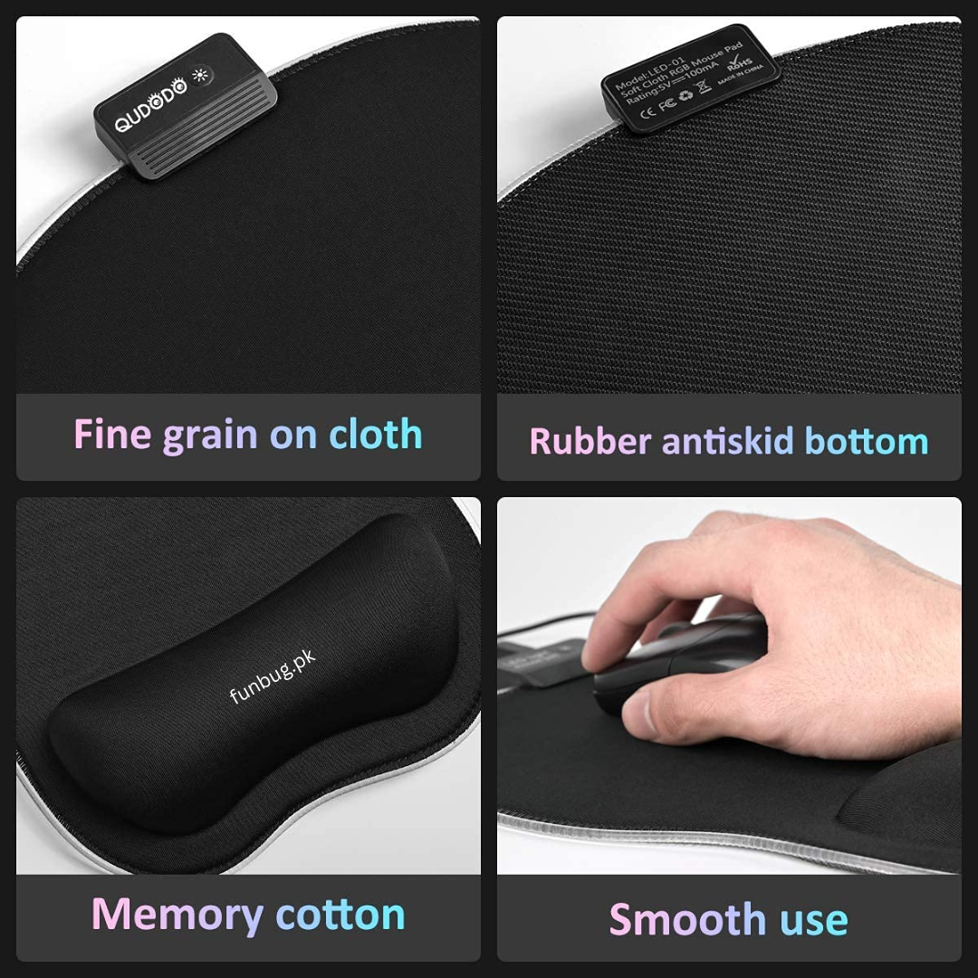 Rgb Gaming Mousepad - Memory Foam Wrist Rest