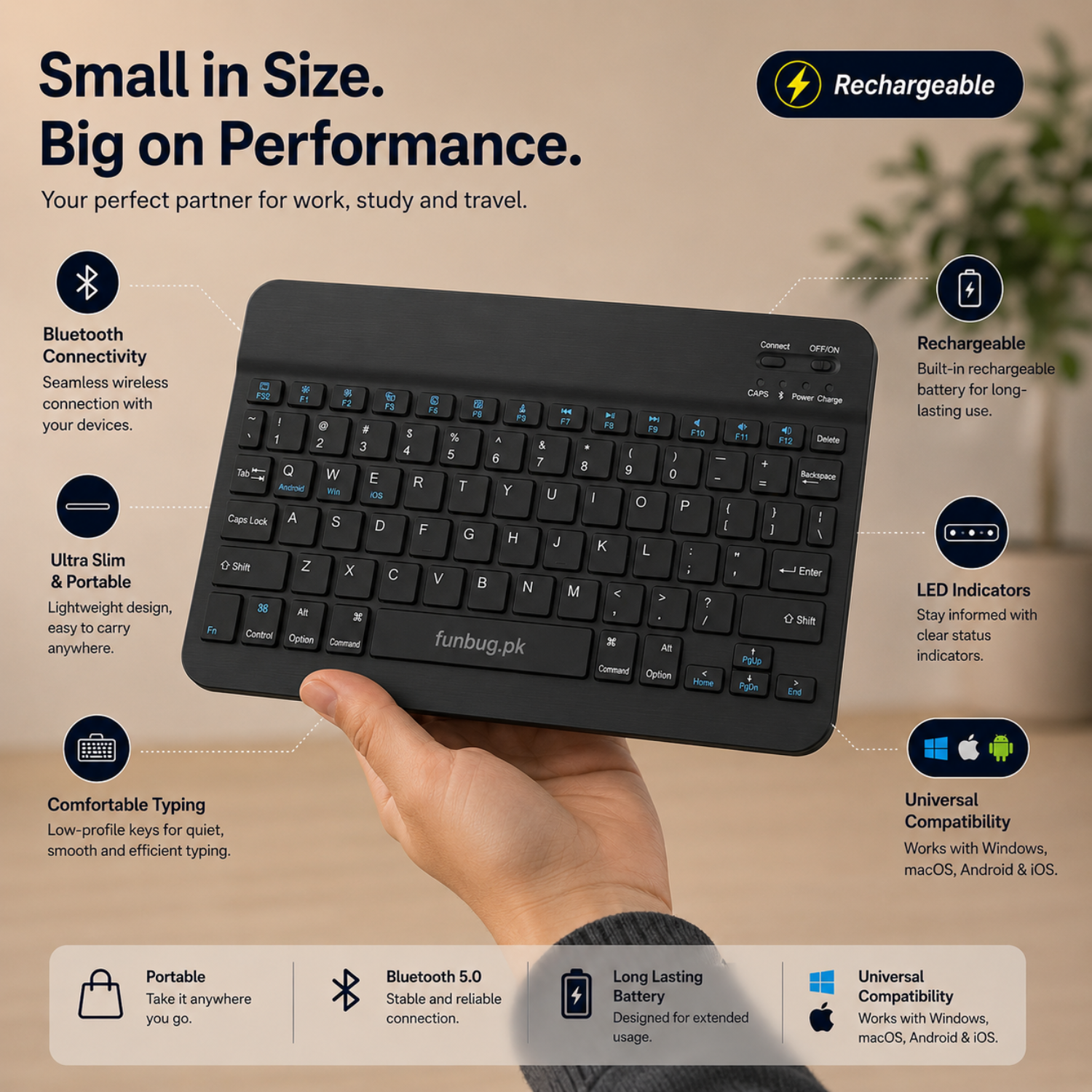 Rechargeable Mini Wireless Bluetooth Keyboard