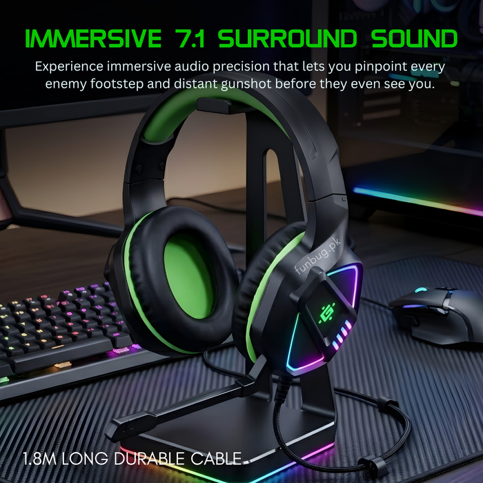Defender G60 RGB Gaming Headset with Mic - Black & Green – FunBug gaming headphones in Pakistan