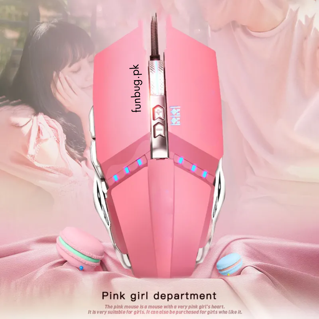 Pink Wired Gaming Mouse with 8 Buttons, Rgb