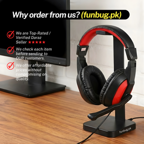 H130 Wired Headphones - 3.5mm Single Pin - Red&Black